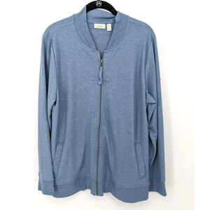 Logo Lounge Jacket‎ Womens XL Blue Full Zip Lightweight Lounge Casual Pockets
